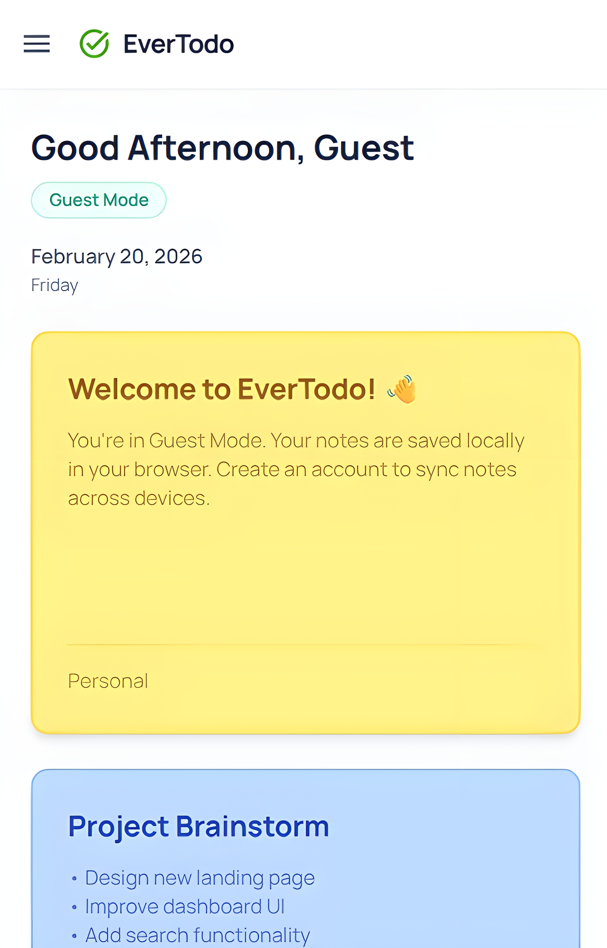 Productivity dashboard mobile